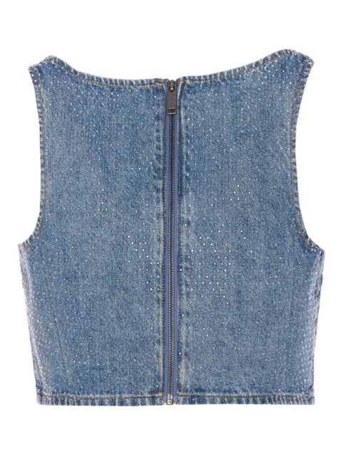 Self-Portrait scoop-neck denim crop top - Blue - zdjęcie produktu nr 2