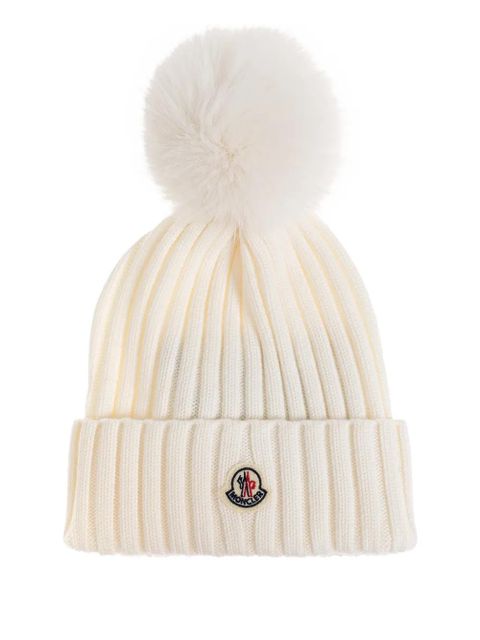 Moncler pompom ribbed beanie - Neutrals - zdjęcie produktu nr 1