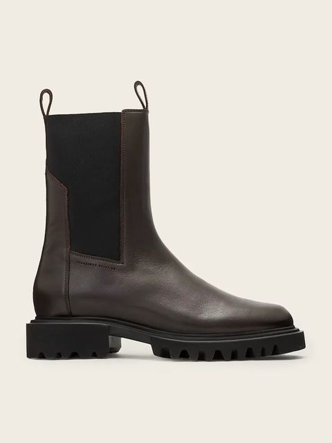 AllSaints sztyblety skórzane HALLIE BOOT damskie kolor brązowy na płaskim obcasie W115FB - zdjęcie produktu nr 1
