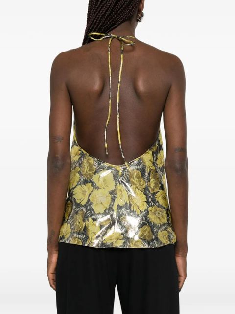 Valentino Garavani floral-print cowl-neck blouse - Yellow