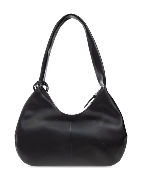 GANNI tonal-logo plaque shoulder bag - Black