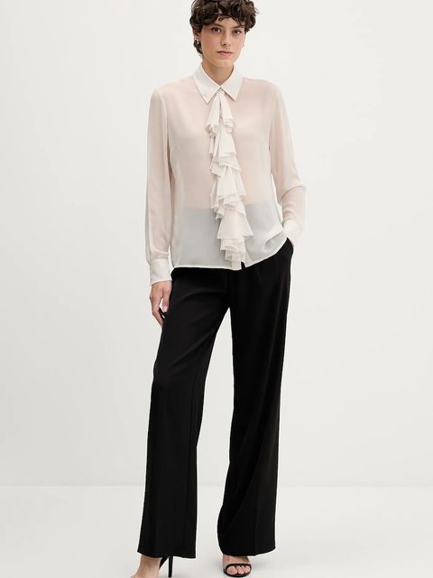 Sisley koszula damska kolor beżowy regular z kołnierzykiem klasycznym 5NOXLQ09T