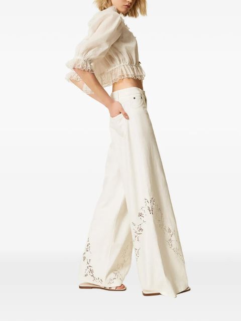 TWINSET floral-lace wide-leg jeans - White