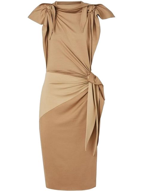 Burberry Tie Detail Tri-tone Silk Jersey Dress - Neutrals - zdjęcie produktu nr 1