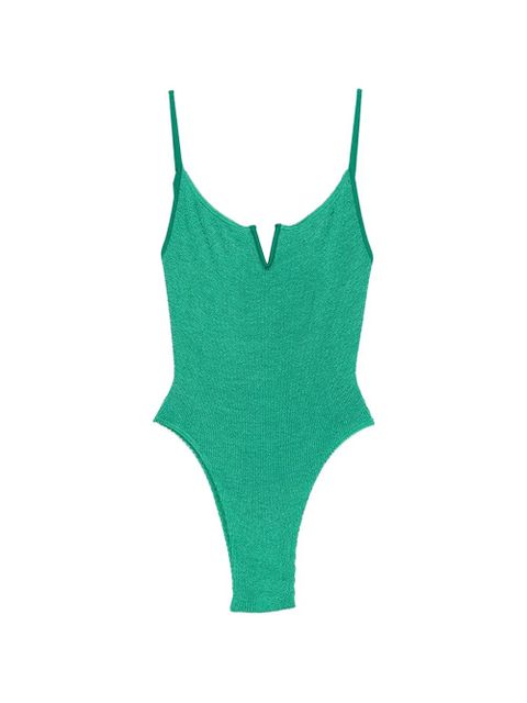 Bond-eye crinkle-texture V-neck swimsuit - Green - zdjęcie produktu nr 1