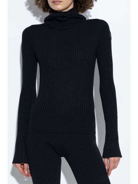 Moncler logo-patch ribbed hoodie - Black