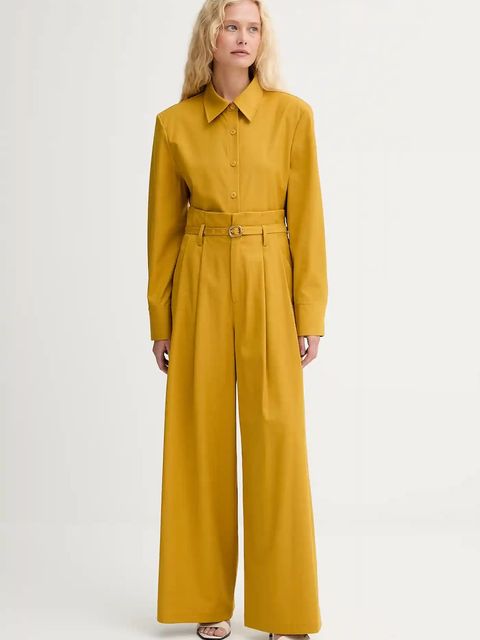 ISABELLE BLANCHE spodnie z domieszką wełny damskie kolor żółty proste high waist IS25FW-P036-T002