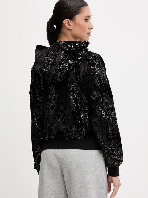 Guess bluza damska kolor czarny z kapturem z aplikacją V5BQ02 K1922