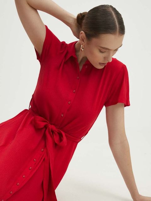 Answear.LAB sukienka kolor czerwony maxi rozkloszowana - zdjęcie produktu nr 2