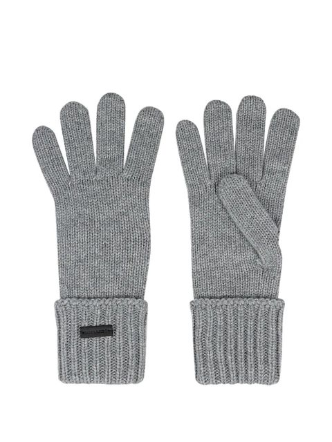 Saint Laurent ribbed logo-patch gloves - Grey