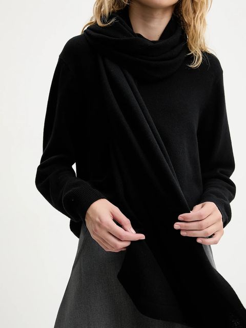 Answear.LAB sweter z wełny merino z szalem damski kolor czarny lekki