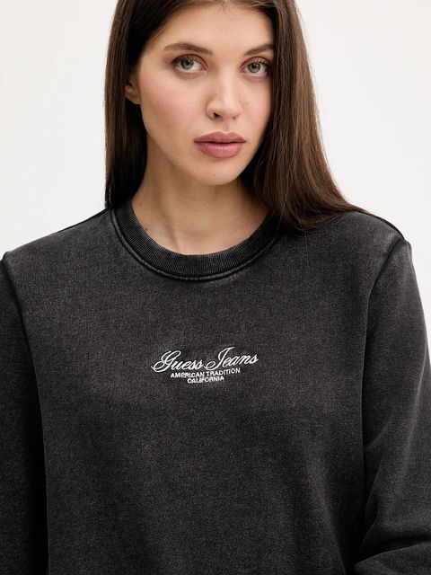 Guess Jeans bluza bawełniana damska kolor czarny z aplikacją W5YQ28 KCPR1