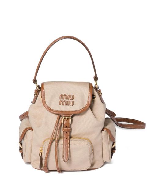 Miu Miu flap leather canvas backpack - Neutrals - zdjęcie produktu nr 1