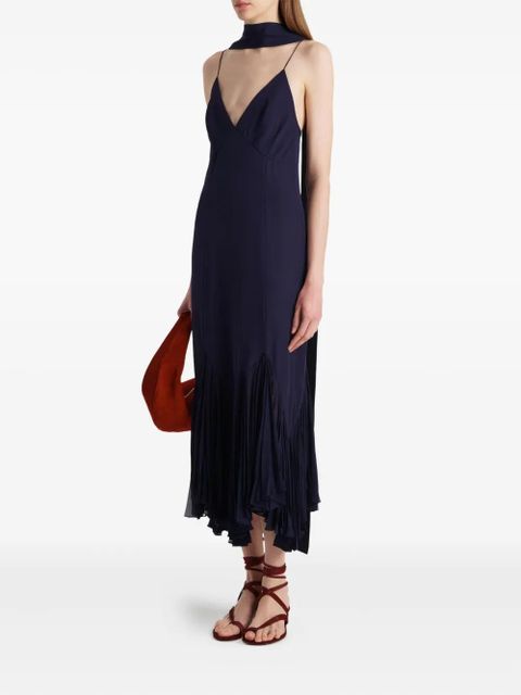 KHAITE Candita pleated V-neck slip midi dress - Blue