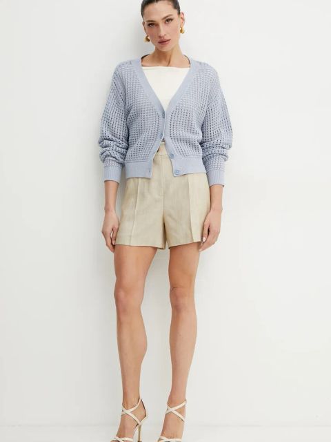 Pinko szorty damskie kolor beżowy gładkie high waist 104702 A2EJ