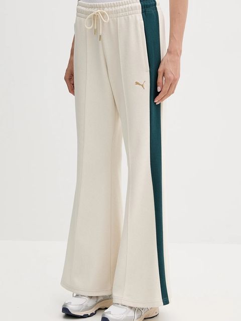 Puma spodnie dresowe damskie kolor beżowy wzorzyste 632138
