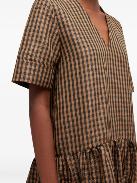 GANNI checked v-neck dress - Brown