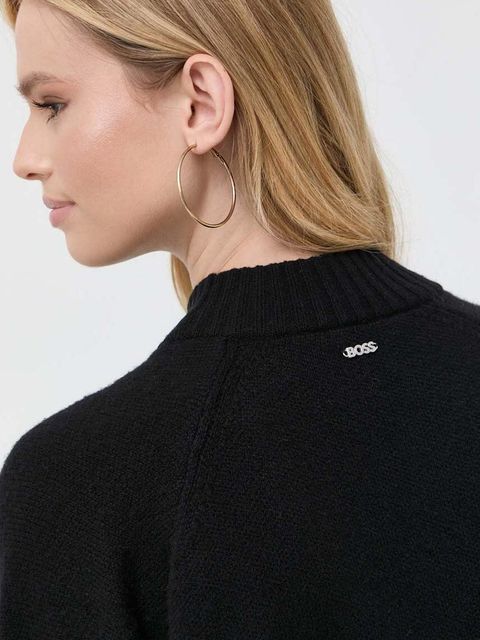 BOSS sweter wełniany damski kolor czarny