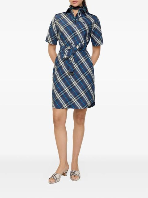 Burberry Check-pattern mini shirt dress - Blue