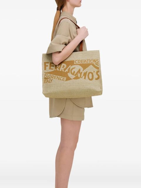 Ferragamo large logo-embroidered tote bag - Neutrals