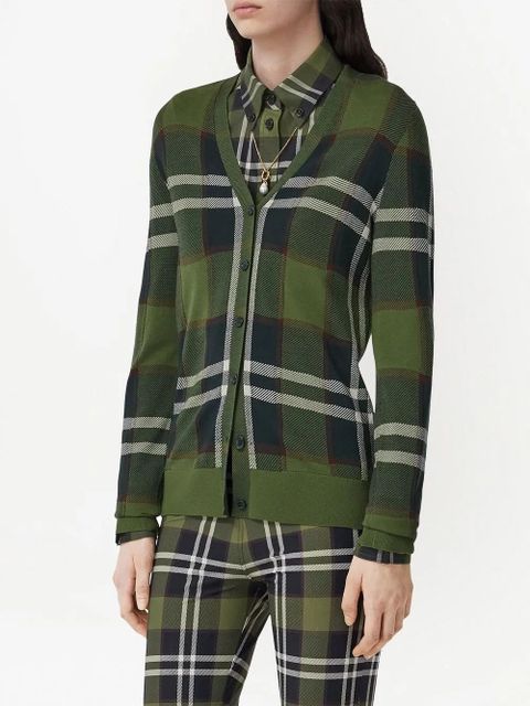 Burberry tartan-print V-neck cardigan - Green