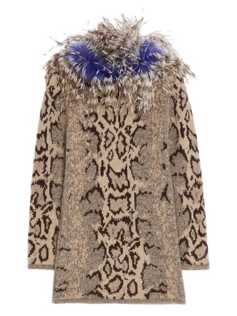 Valentino Garavani feather-trimmed animal-print dress - Neutrals - zdjęcie produktu nr 1