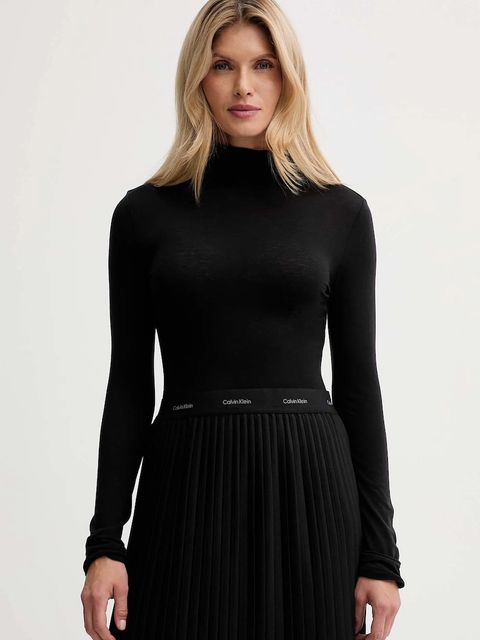 Calvin Klein longsleeve z dodatkiem wełny kolor czarny z półgolfem LV044D239G - zdjęcie produktu nr 1