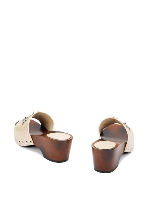 Gucci Horsebit studded leather heeled mules - Neutrals
