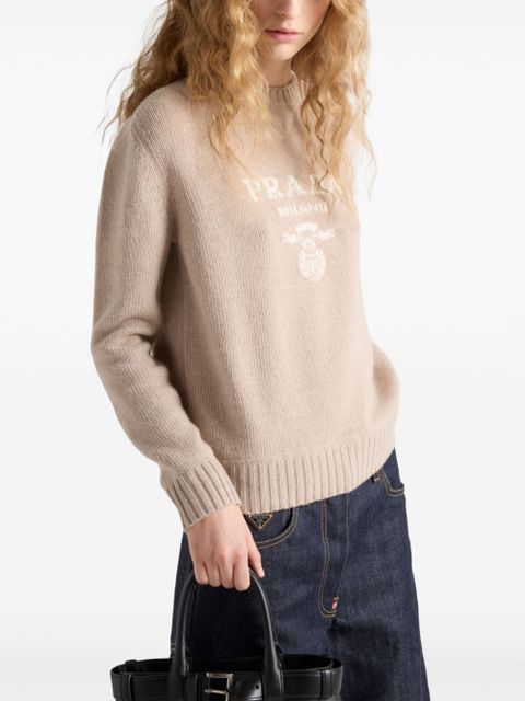 Prada logo-jacquard crew-neck sweater - Neutrals