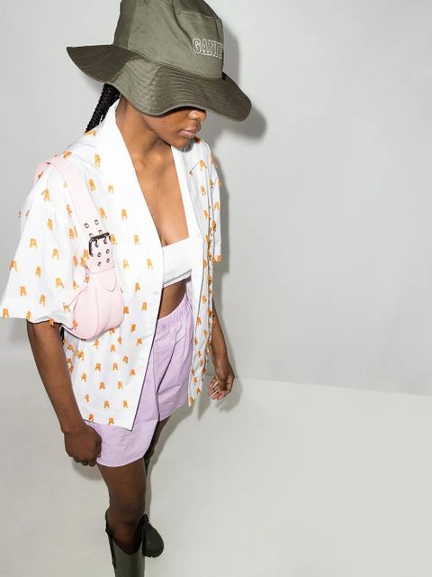 GANNI embroidered logo snap hat - Green