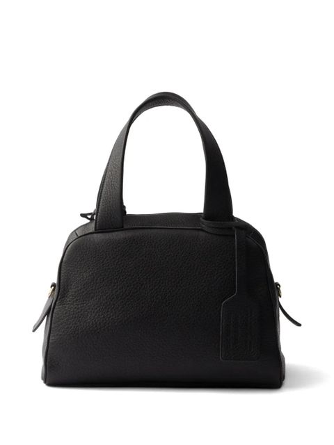 Prada medium leather top-handle zip tote bag - Black
