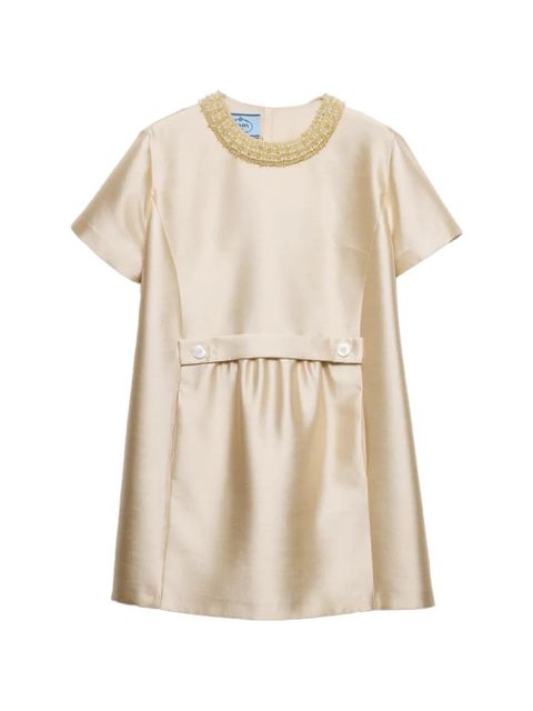 Prada embroidered-neck mini dress - Neutrals - zdjęcie produktu nr 1