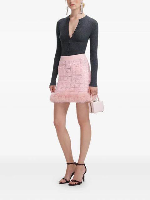 Self-Portrait faux fur-hem knitted mini skirt - Pink