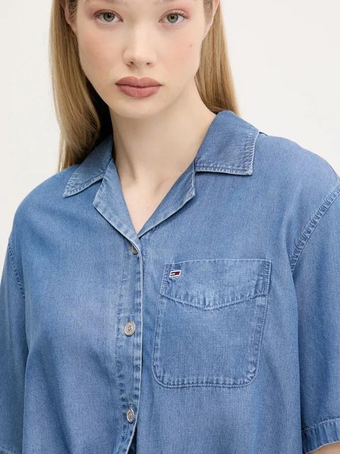 Tommy Jeans koszula damska kolor niebieski relaxed z kołnierzykiem klasycznym DW0DW20603