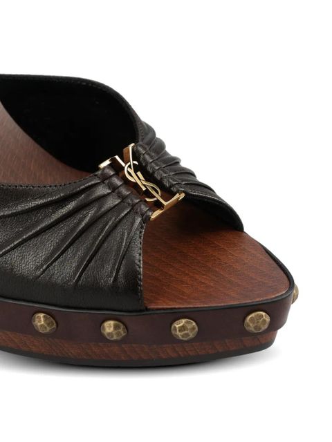 Saint Laurent Babylone studded leather sandals - Brown