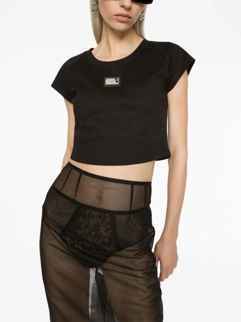 Dolce & Gabbana logo-plaque cropped T-shirt - Black