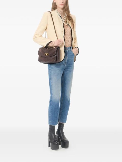 Valentino Garavani Djuna medium chain bag in suede and nappa with chevron pattern - Brown