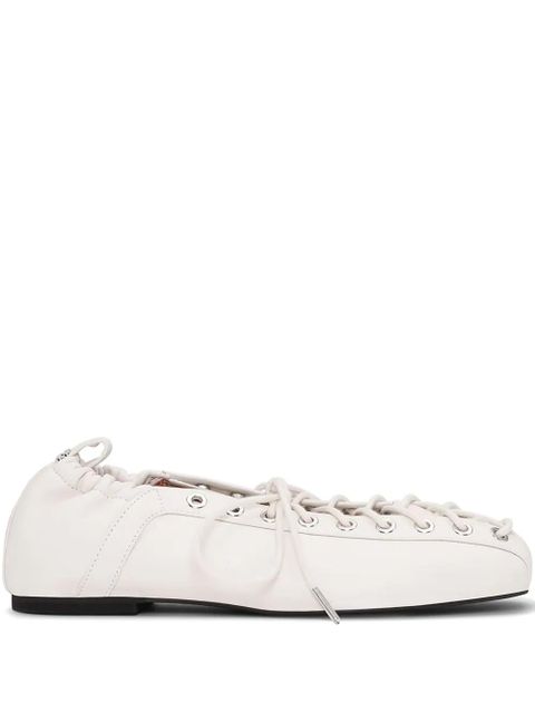 GANNI lace-up leather ballerina shoes - White - zdjęcie produktu nr 1