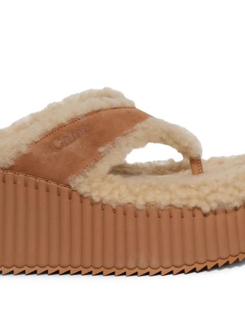 Chloé shearling flatform sandals - Neutrals - zdjęcie produktu nr 2