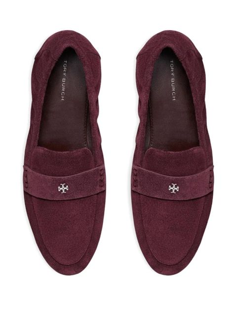 Tory Burch logo-plaque suede loafers - Red