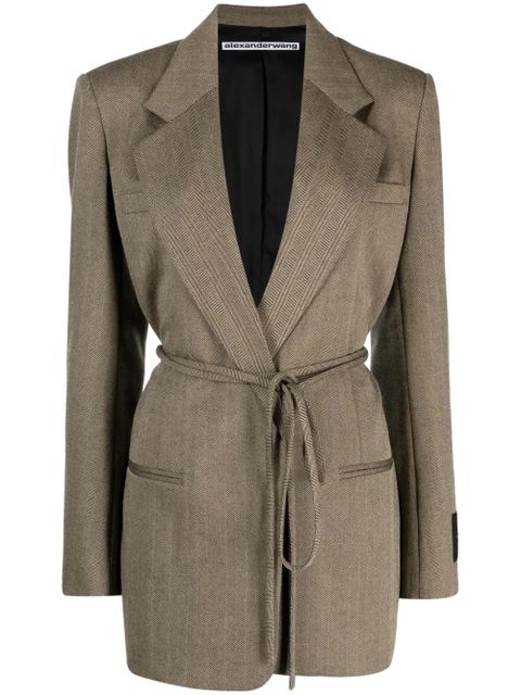 Alexander Wang herringbone wrap wool blazer - Brown - zdjęcie produktu nr 1