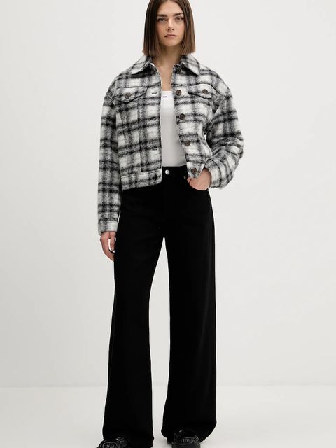 Tommy Jeans kurtka z dodatkiem wełny kolor czarny przejściowa oversize DW0DW21662