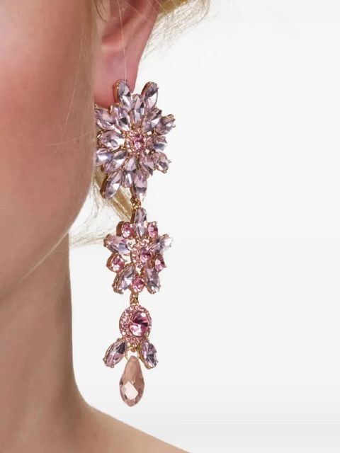 Self-Portrait flower crystal drop earrings - Gold