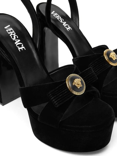 Versace 140mm Gianni Ribbon velvet sandals - Black
