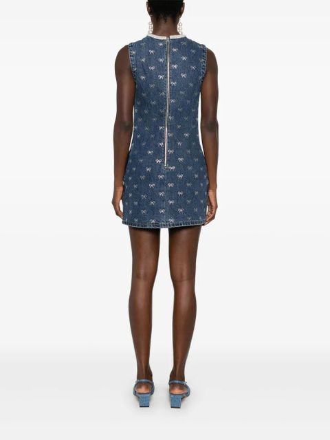 Self-Portrait crystal-bow denim mini dress - Blue - zdjęcie produktu nr 2