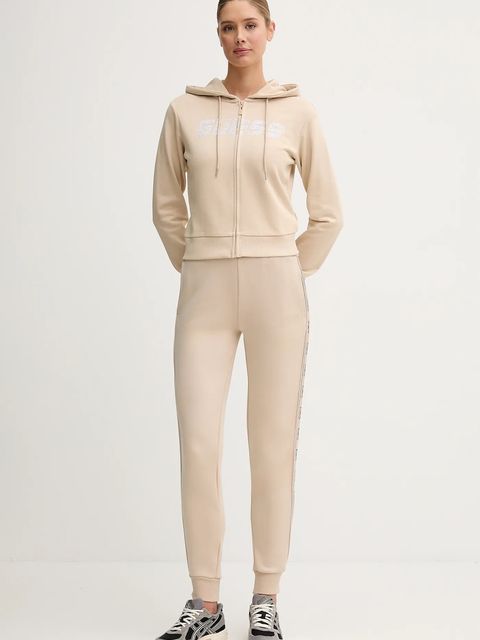 Guess bluza bawełniana PRIMULA damska kolor beżowy z kapturem z aplikacją V5GQ10 KCRP0 - zdjęcie produktu nr 2