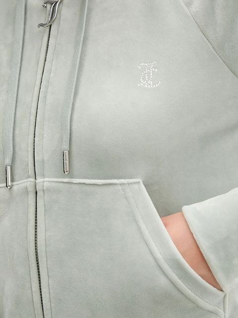 Juicy Couture bluza welurowa damska kolor szary z kapturem gładka JCWAS225306