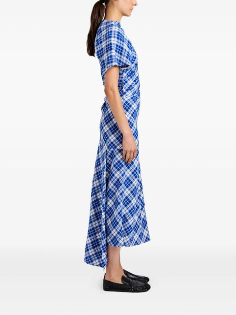 Proenza Schouler Hallie asymmetric-neckline plaid dress - Blue