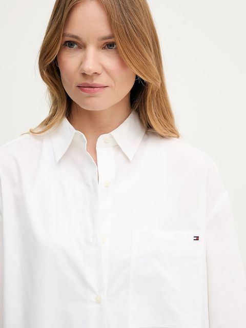 Tommy Hilfiger koszula bawełniana damska kolor biały relaxed z kołnierzykiem klasycznym WW0WW45892