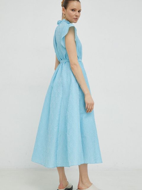 Samsoe Samsoe sukienka kolor niebieski maxi rozkloszowana